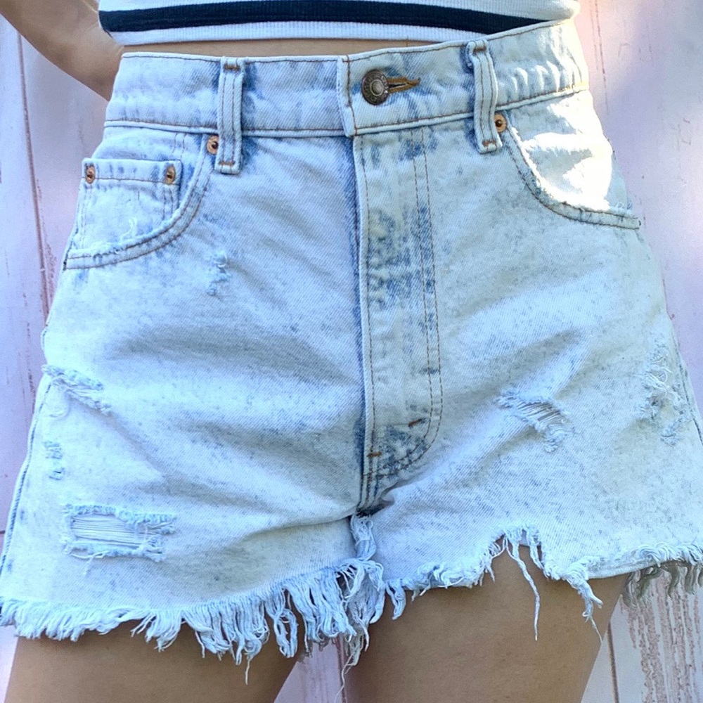 Vintage 90s Levis Cutoffs faded denim shorts 505s distressed look high waist
